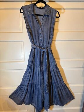 Sleeveless Blue Tiered Maxi cottage core XL Effortless Flowy